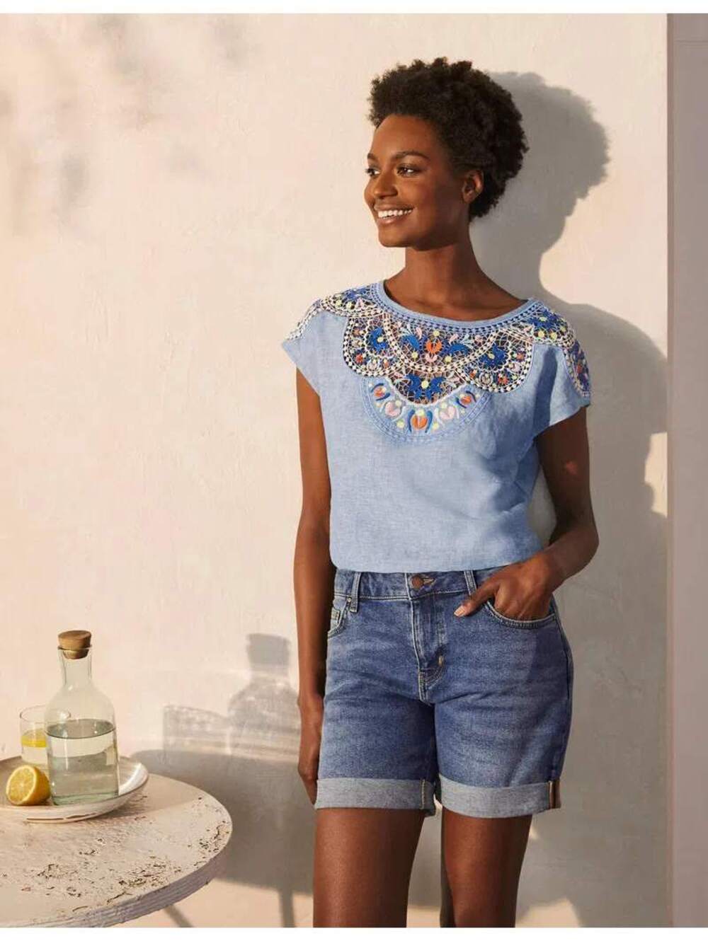 BODEN Embroidery Top, Size 10, 100% Linen